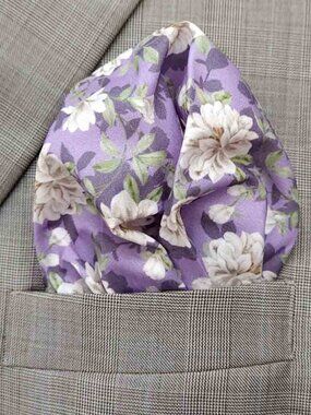 Gascoigne Cotton Pocket Square Purple Green White Floral Men's